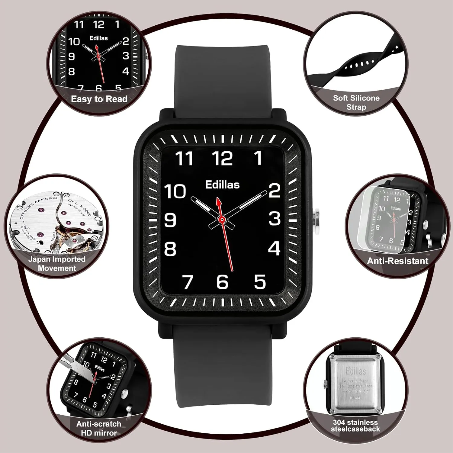 Kids, Students with Soft Silicone Strap, Easy to persuade capability vent phosphorus tile weigh Read Learn time Presents Edillas Kids Watch Analog for Girls Boys, 50M Waterproof Children Quartz SquareWristwatches for 