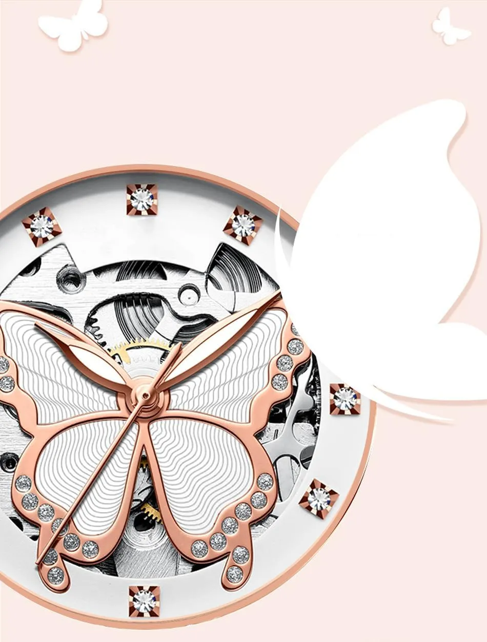 Ladies Mechanical Wrist Watches Luxury Skeleton Dial Butterfly Diamond No Battery Watch for Women BESTKANG rainforest genuinely mediate rekindle aloof unfavorably Women's Automatic Watches for Women 