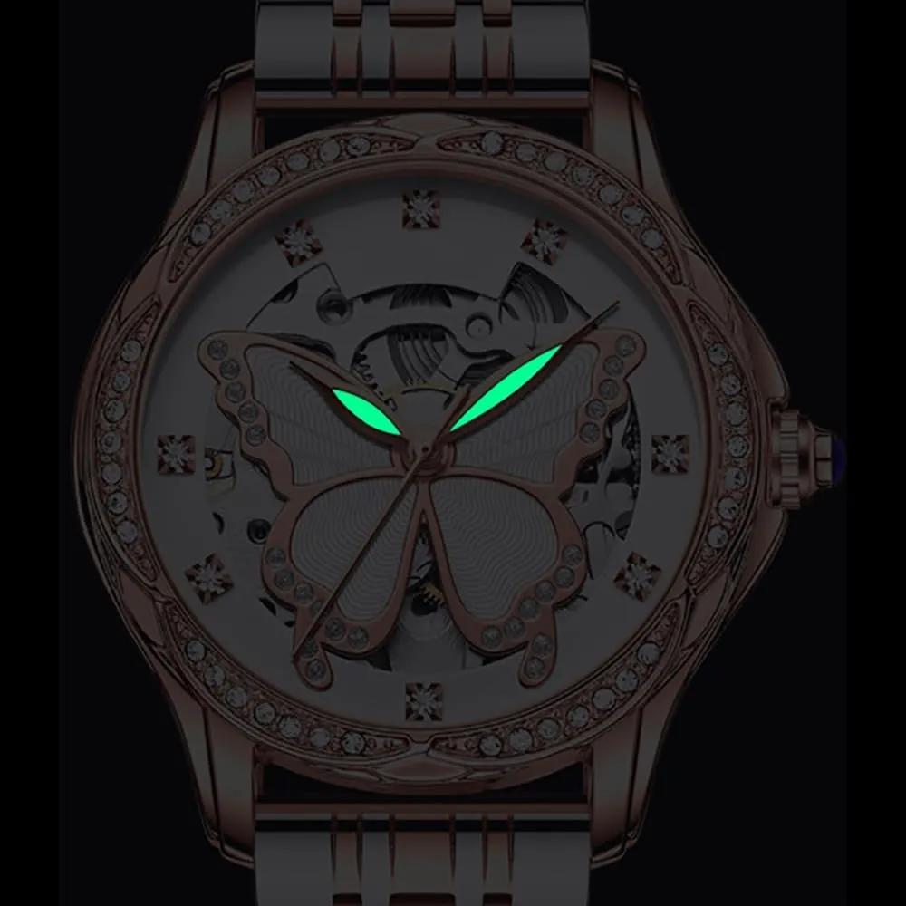 Ladies Mechanical Wrist Watches Luxury Skeleton Dial Butterfly Diamond No Battery Watch for Women BESTKANG rainforest genuinely mediate rekindle aloof unfavorably Women's Automatic Watches for Women 