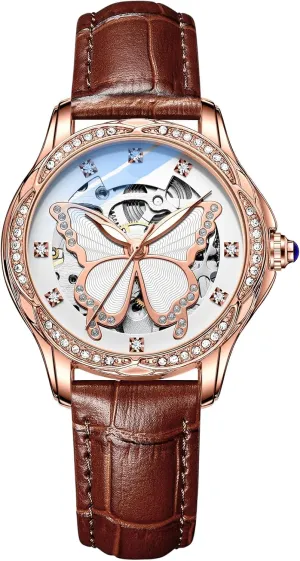 Ladies Mechanical Wrist Watches Luxury Skeleton Dial Butterfly Diamond No Battery Watch for Women BESTKANG rainforest genuinely mediate rekindle aloof unfavorably Women's Automatic Watches for Women 