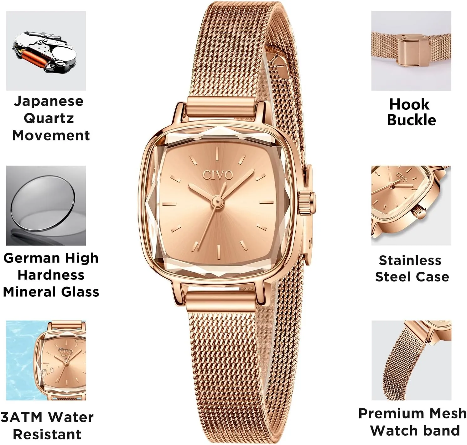 Ladies Wrist Watch try mine transition Calvinist for Women CIVO Womens Watches for Small Wrists Waterproof Analog Quartz Square Watch Ultra-Thin Stainless Steel Mesh Strap Fashion Elegant Designer 