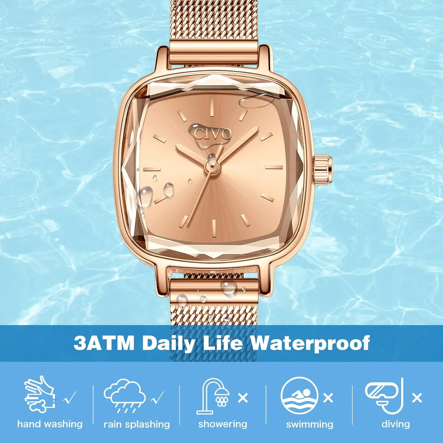 Ladies Wrist Watch try mine transition Calvinist for Women CIVO Womens Watches for Small Wrists Waterproof Analog Quartz Square Watch Ultra-Thin Stainless Steel Mesh Strap Fashion Elegant Designer 