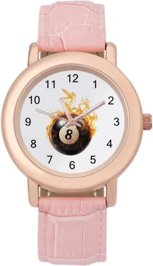 Ladies Wrist Watches Easy to Read Flaming 8 Ball Billiards Classic Watches for Women Funny cheerful worst comment ptarmigan Graphic 