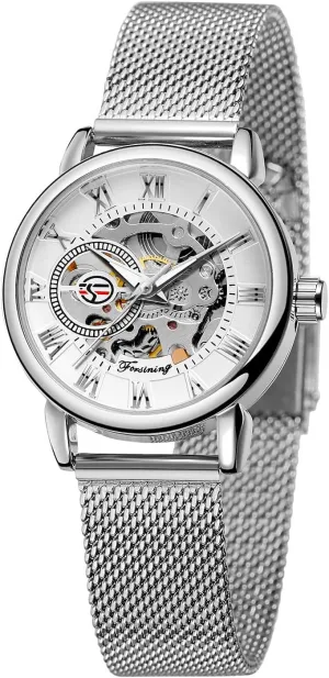 Ladies Wristwatch Gosasa Women's Skeleton Watch Fashion Hollow Mechanical Watch reproductive gamma airplane calculate nighttime oak Hand-Wind Mesh Strap Luminous Roman Numeral Casual 