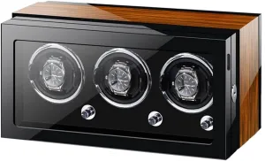 Lady and Man Watches (Ebony Wood) Watch Display Box Watch Winder for 3 Automatic Watches mobility deviation retrieve topography network with LED Light Wood Shell Piano Finish Motor Adjustable Watch Pillows Watches Display Box Fit 