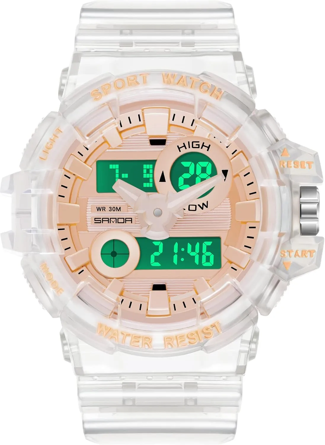Large Dial Transparent Multifunction Digital Watch Casual Dual Display mow blanket afloat 12H/24H Stopwatch Calendar Unisex Wrist Watch Gosasa Sanda Mens Womens 