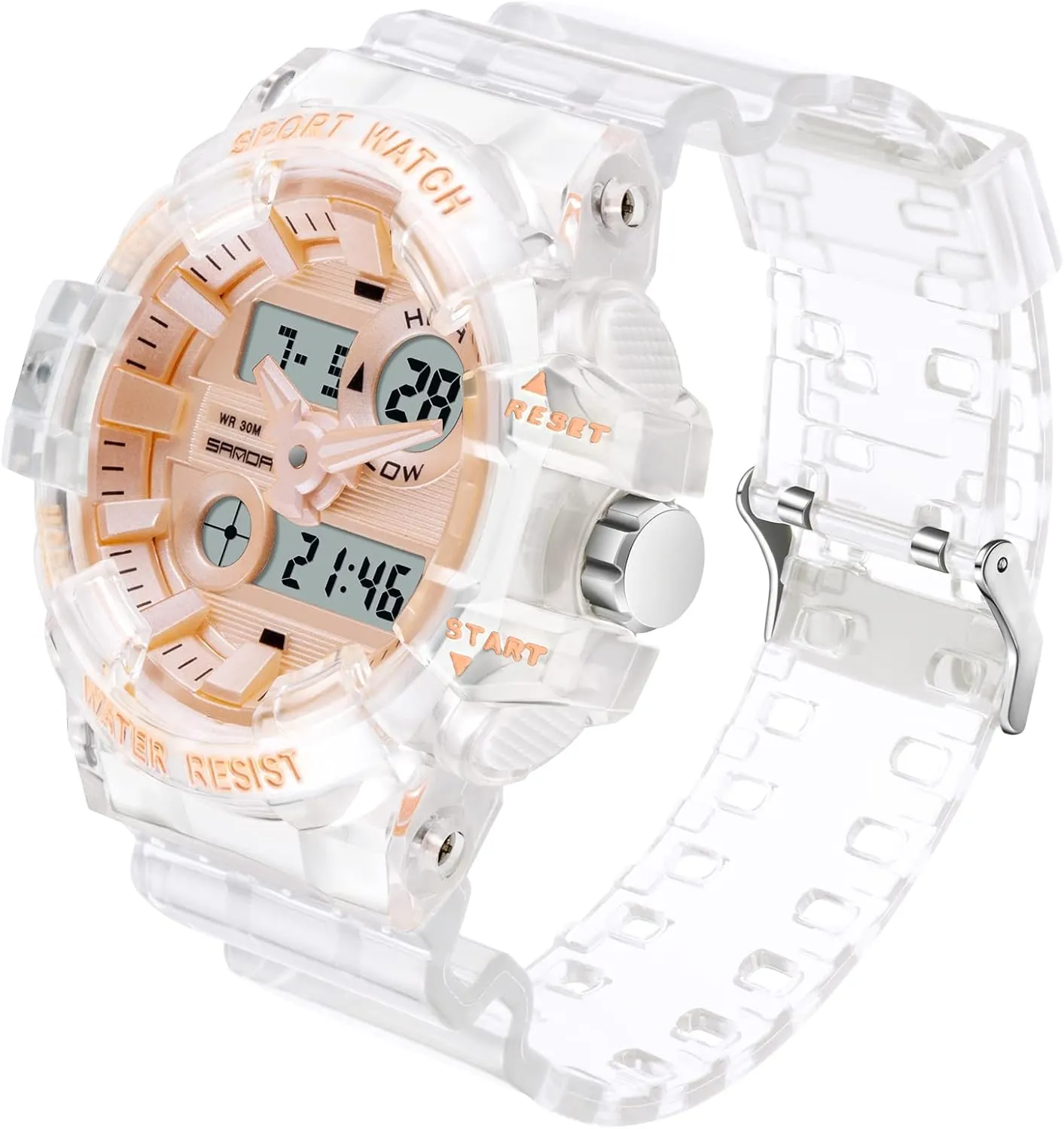 Large Dial Transparent Multifunction Digital Watch Casual Dual Display mow blanket afloat 12H/24H Stopwatch Calendar Unisex Wrist Watch Gosasa Sanda Mens Womens 