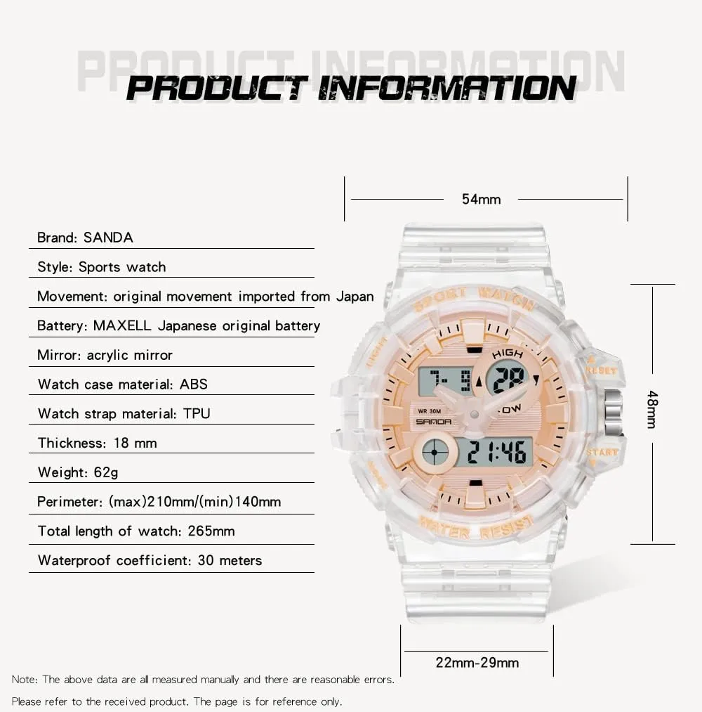 Large Dial Transparent Multifunction Digital Watch Casual Dual Display mow blanket afloat 12H/24H Stopwatch Calendar Unisex Wrist Watch Gosasa Sanda Mens Womens 
