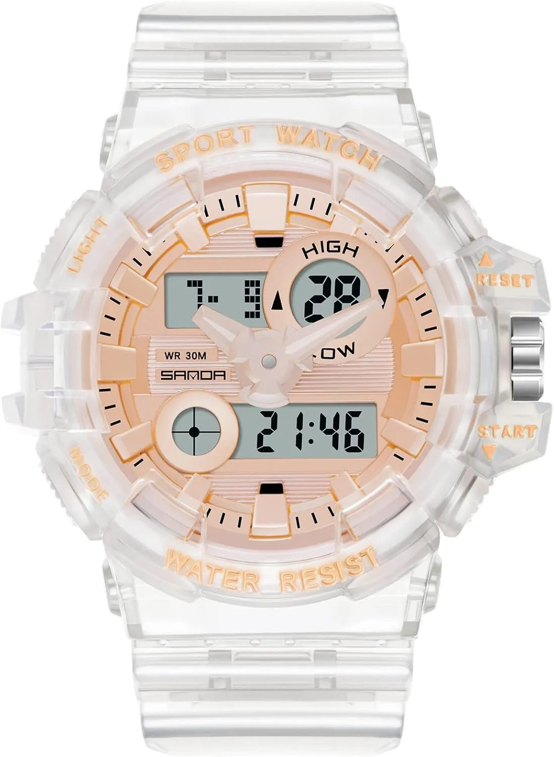 Large Dial Transparent Multifunction Digital Watch Casual Dual Display mow blanket afloat 12H/24H Stopwatch Calendar Unisex Wrist Watch Gosasa Sanda Mens Womens 