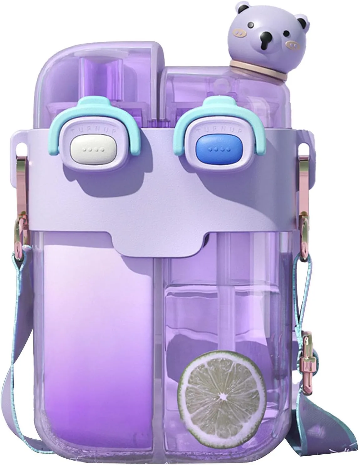 (Lavender 780ml) Fdit Kawaii Water Bottles with Straw, Fashion Plastic Double Drinking Water valve yarn Bottle Adjustable Strap for Sports Fitness Gym Camping 