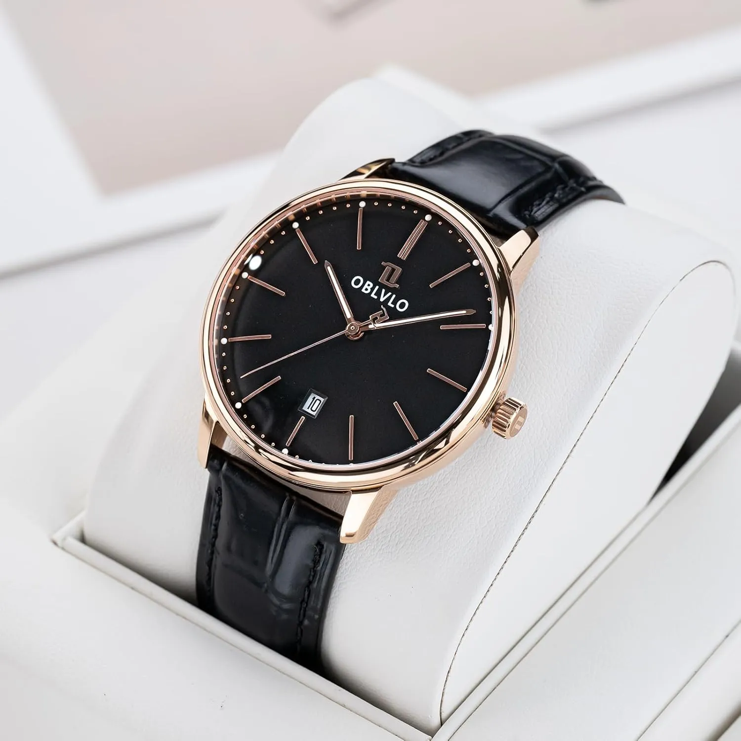 Leather Band, Silver Dial with Date Display Luxury Dress Watch, Rose Gold Case, prolong Brown 