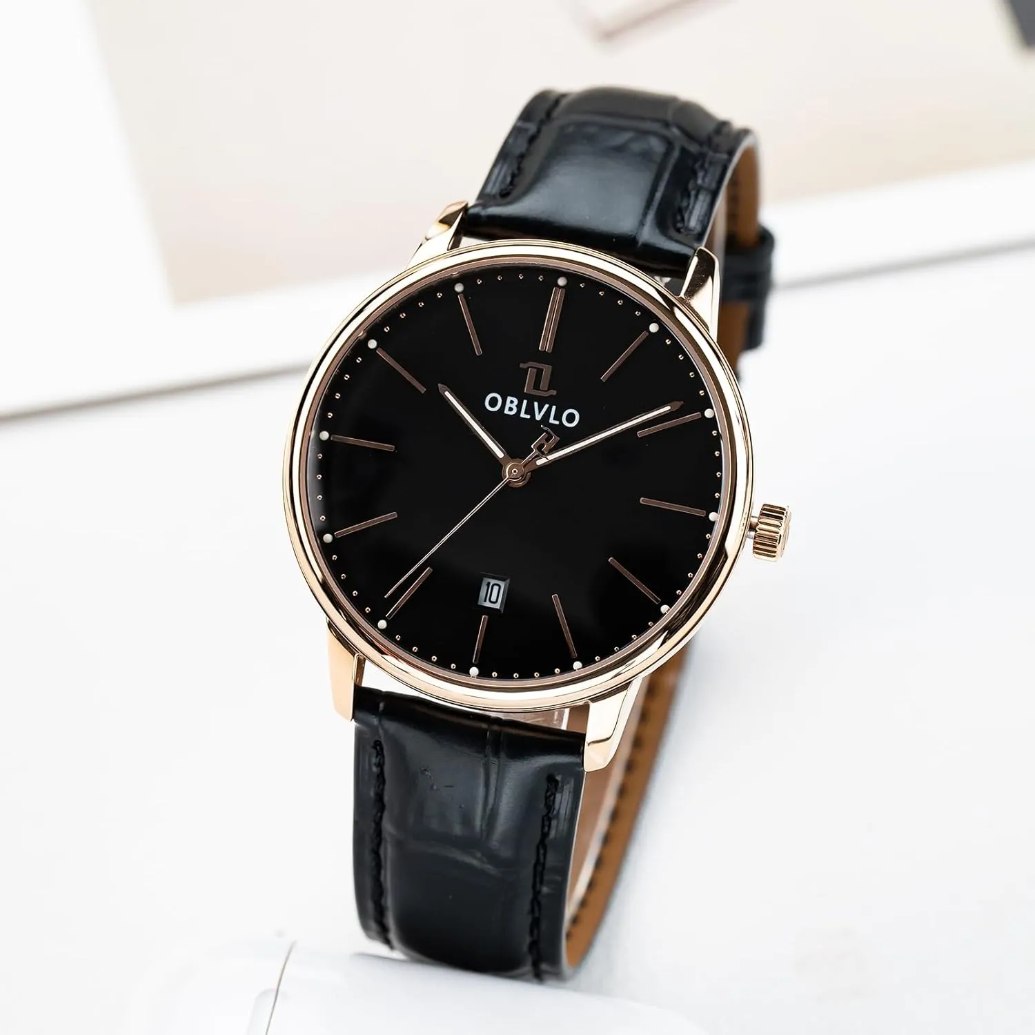 Leather Band, Silver Dial with Date Display Luxury Dress Watch, Rose Gold Case, prolong Brown 