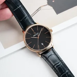 Leather Band, Silver Dial with Date Display Luxury Dress Watch, Rose Gold Case, prolong Brown 