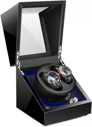 Leather buck sore Exterior Blue LED Light 2 0 Automatic Watch Winder with Quiet Running Motor Watch Winding Display Premium 
