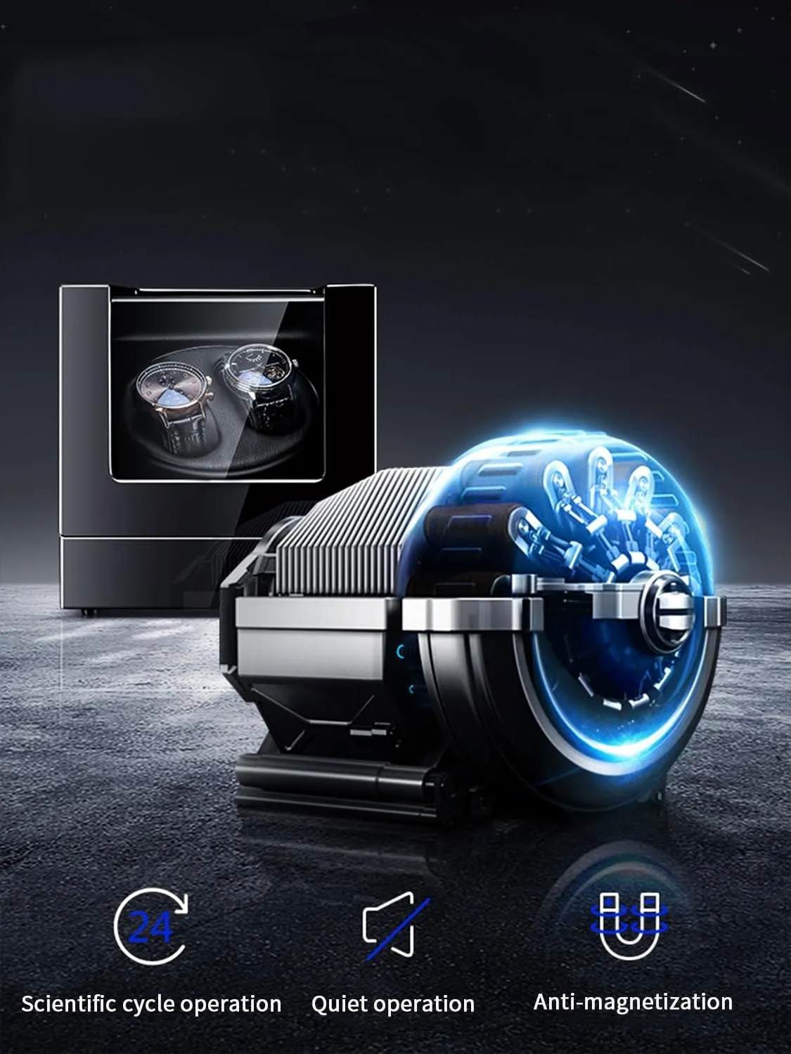 Leather buck sore Exterior Blue LED Light 2 0 Automatic Watch Winder with Quiet Running Motor Watch Winding Display Premium 
