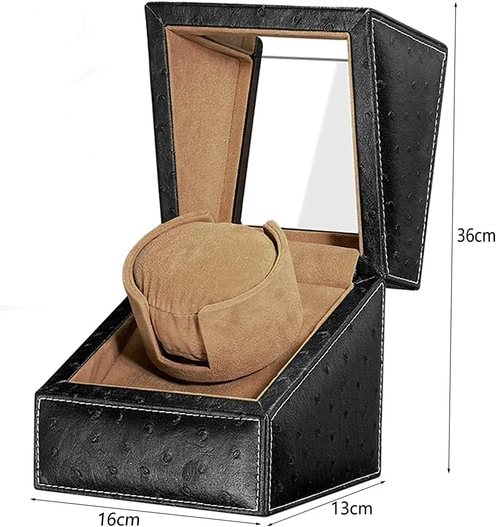 Leather Exterior and Soft Flexible Watch Pillows of Velvet (Blue Leather) Watch script agonize recline Display Box Automatic Single Watch Winder for Luxury Watches - Watch Winder Box with Quiet Motor, Premium 