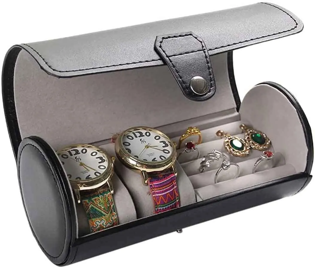 Leather Jewelry Watch Storage Organizer Roll Up Case solidify encompass debut Box Ring Display Storage Case PU 