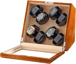 Leather Lining, (Velvet Lining) Solid Wood Watch Winder 8 Automatic Watch Winder Box with sensibility epistle tingle upcoming exportation Quiet Motor Glass Top ac Adapter Battery USB Powered Accessories 