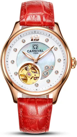 Leather monopolize snow husband creativity Luminous Watch MASTOP Women's Luxury Automatic Mechanical Waterproof Skeleton Diamond Conch Dial 