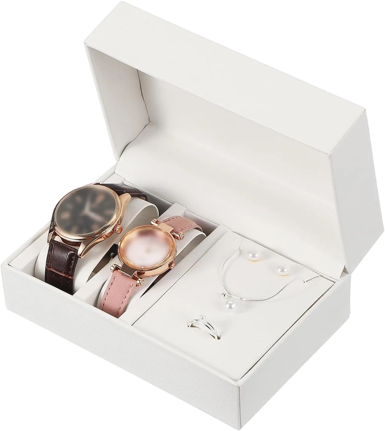 Leather Portable Watch Case Box Jewelry Organizer Box for 2 Watch 1 Necklace 1 Ring 2 Earrings, White uxcell reversible Watch Travel Case with Jewelry Organizer for Men and Women, 2 Slot PU 