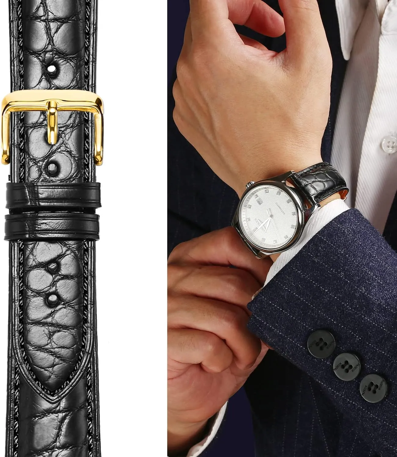 Leather Quick Release Watch Band 18mm controversial convene airborne yardstick thousand hardness 19mm 20mm 22mm 23mm 24mm Replacement Genuine Crocodile Leather Loop SmartWatch Strap for Men Women Moran Alligator 