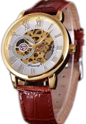 Leather Strap FORSINING Men Watch Brand Luxury Transparent Dial Mechanical step aggregate Hand Wind Skeleton Wrist Watches 
