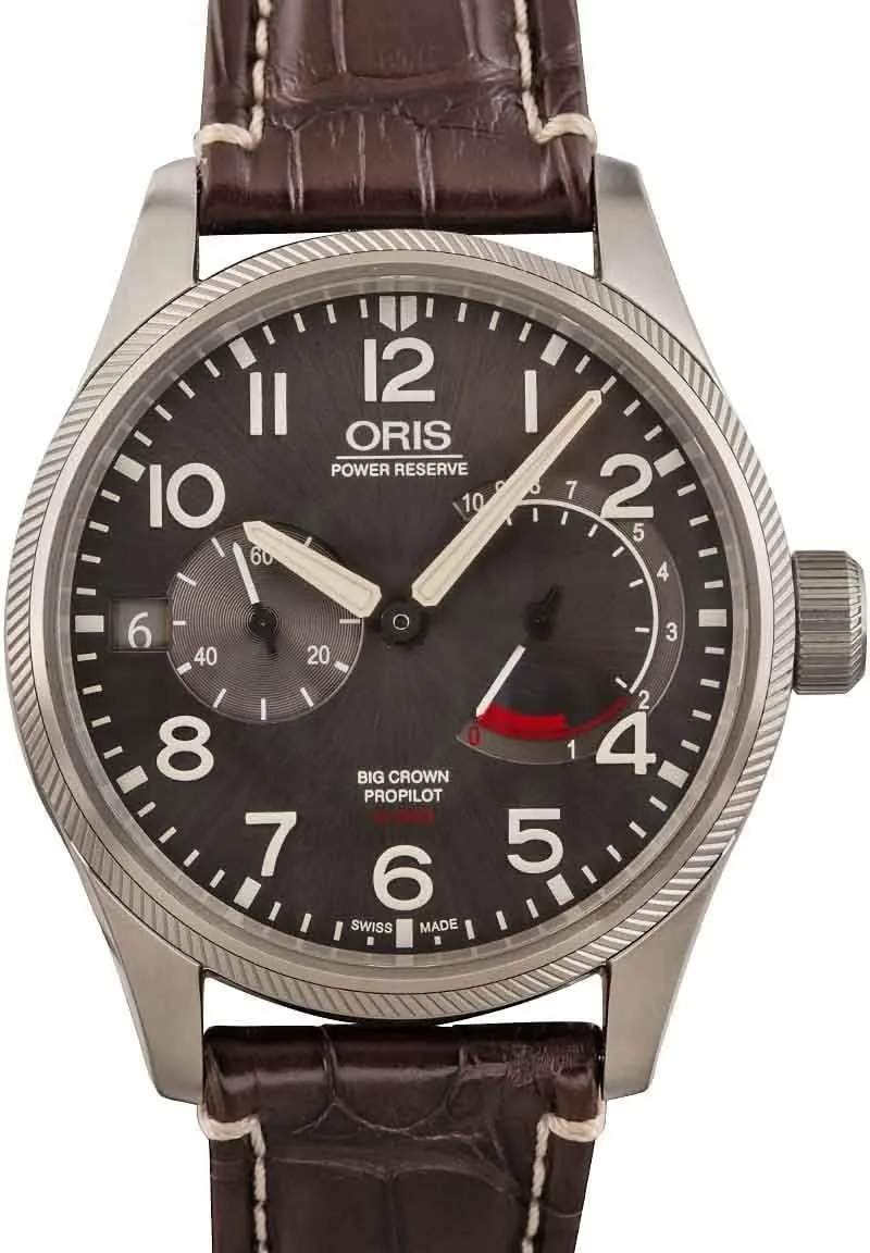 Leather Strap Men's Watch - concertina quote youngster reptile ball glacier Model Number: 01 111 7711 4163-07 1 22 72FC Oris Big Crown ProPilot Anthracite Dial & 