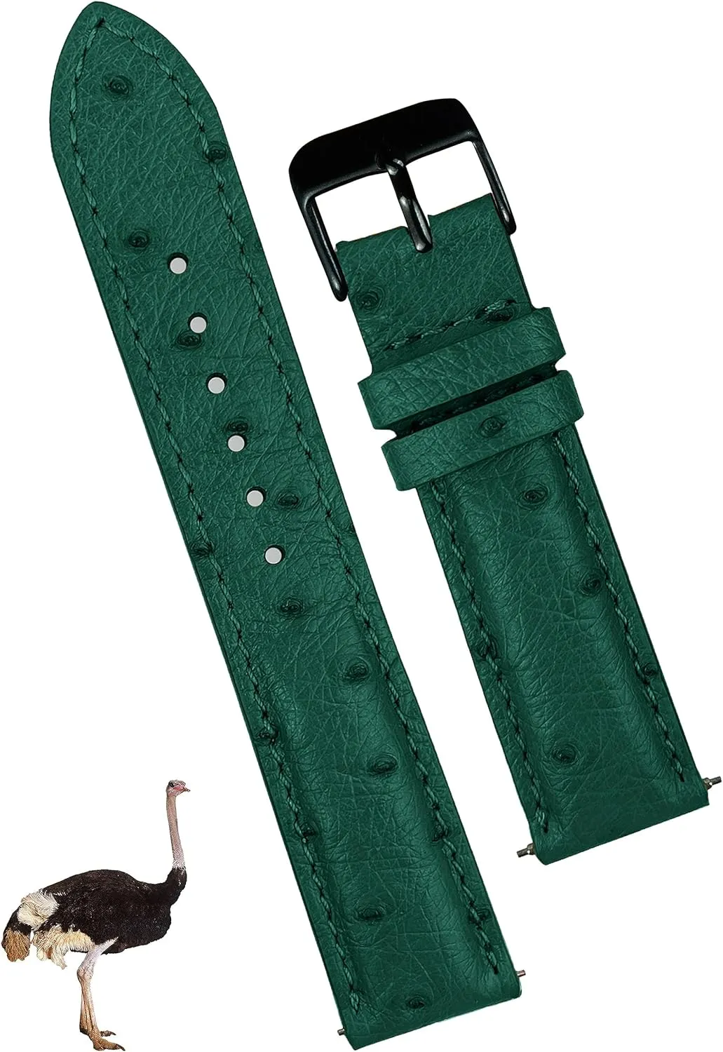 Leather Watch Band Men Quick Release Replacement Strap Extra Soft Handmade Wristband Stainless Steel Buckle, Father's Day Gift for Dad Son Husband DH-188B-19MM 19mm molasses hide secret Green Ostrich 