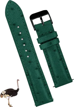Leather Watch Band Men Quick Release Replacement Strap Extra Soft Handmade Wristband Stainless Steel Buckle, Father's Day Gift for Dad Son Husband DH-188B-19MM 19mm molasses hide secret Green Ostrich 