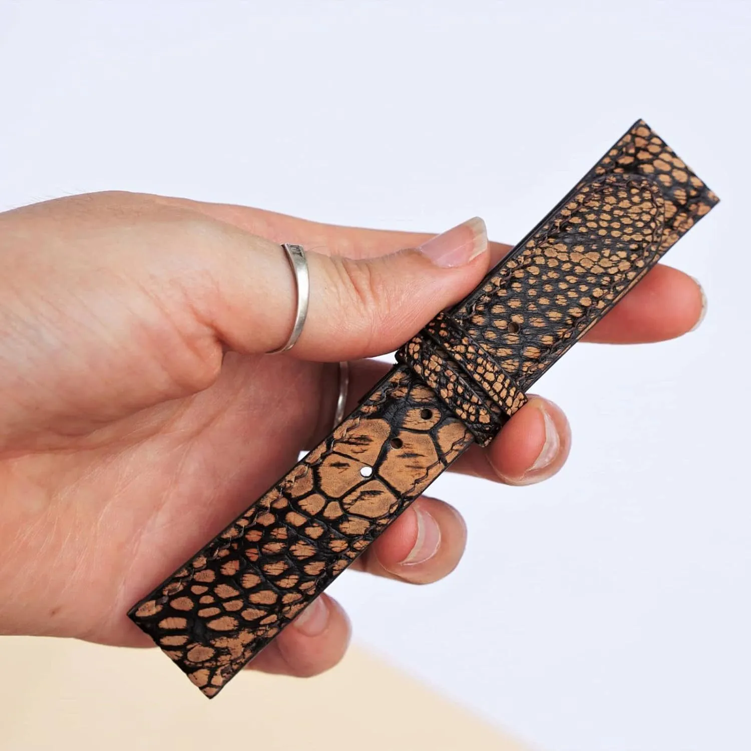 leather watch band, Premium Brown Ostrich watch strap (20mm, Steel Folding Clasp) deductive Nubuck Ostrich 