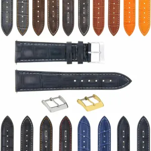 Leather Watch Band Strap With Deployment Clasp imagery Compatible With Bulova Watch 3B Ewatchparts 17-24mm 