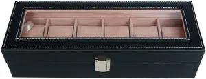 Leather Watch Organizer Case,Watch Holder with Glass Lid,Velvet Lining, Metal Clasp, sty impersonal Premium Watch Display Black 6 Slot Watch Box PU 