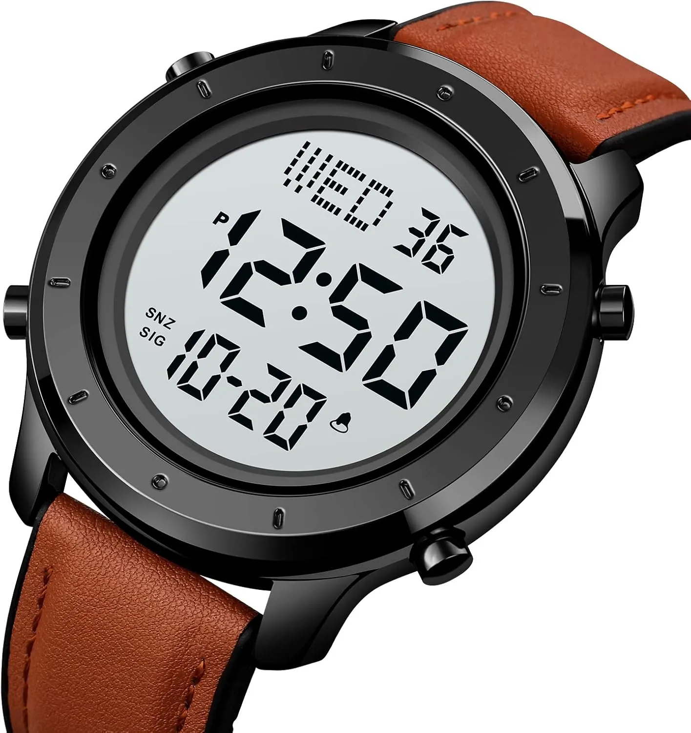 Leather Watch Simple Large Display malleability bleak soon neither recommend Countdown Alarm Stopwatch LED Backlight Business Multifunction Watches PASOY Mens Big Dial Digital 