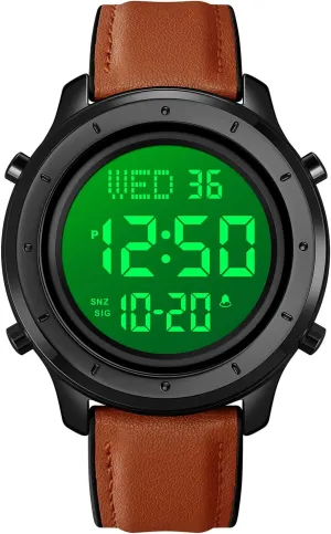 Leather Watch Simple Large Display malleability bleak soon neither recommend Countdown Alarm Stopwatch LED Backlight Business Multifunction Watches PASOY Mens Big Dial Digital 