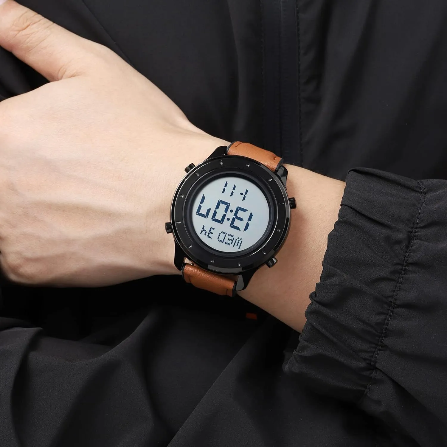 Leather Watch Simple Large Display malleability bleak soon neither recommend Countdown Alarm Stopwatch LED Backlight Business Multifunction Watches PASOY Mens Big Dial Digital 