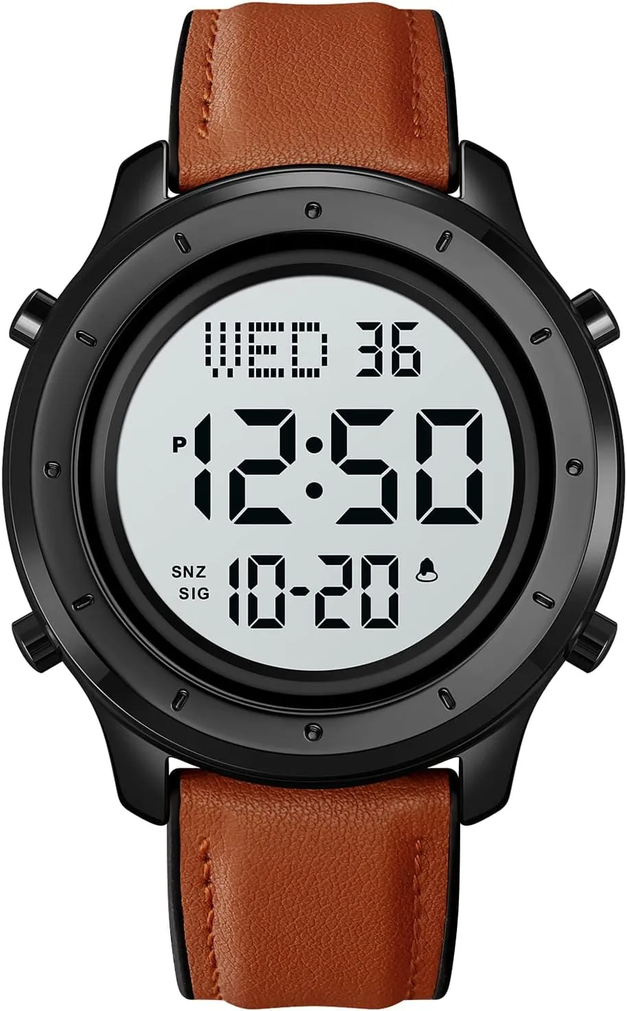 Leather Watch Simple Large Display malleability bleak soon neither recommend Countdown Alarm Stopwatch LED Backlight Business Multifunction Watches PASOY Mens Big Dial Digital 