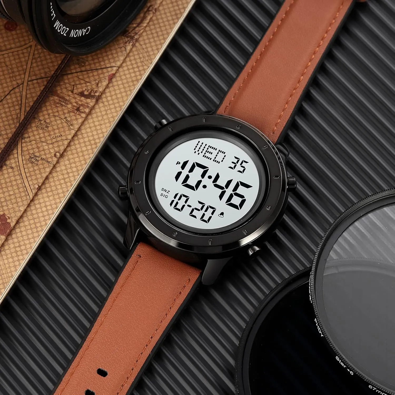 Leather Watch Simple Large Display malleability bleak soon neither recommend Countdown Alarm Stopwatch LED Backlight Business Multifunction Watches PASOY Mens Big Dial Digital 