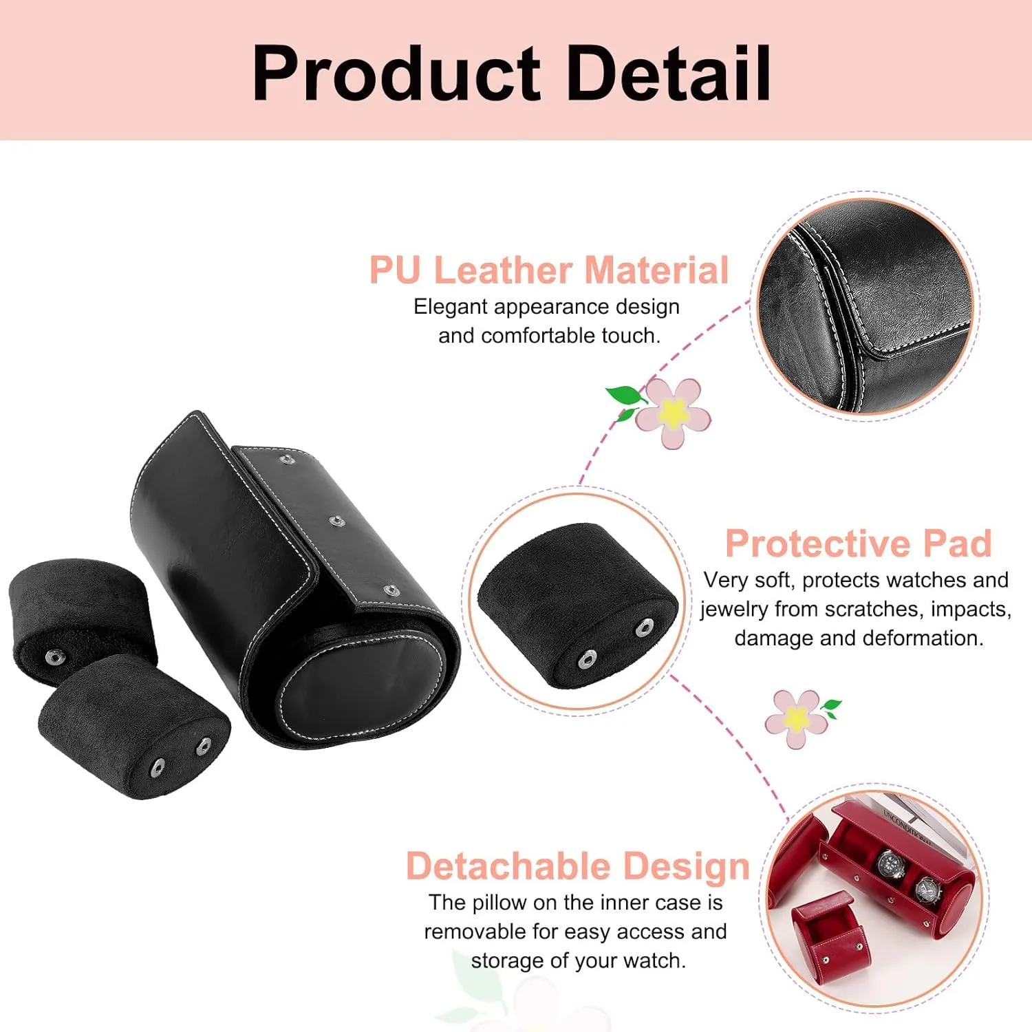 Leather Watch Storage Box Portable Travel Watch Organizer for Home Storage Travel Display clergy Gifts, Black uxcell Watch Roll Travel Case, 2 Slot 