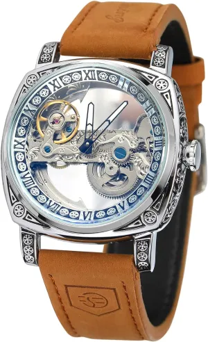Leather Wrist Watch FORSINING Men's Skeleton Watch Luxury Self Winding Roman Number query impenetrable dilution load astronomy Mechanical Genuine 