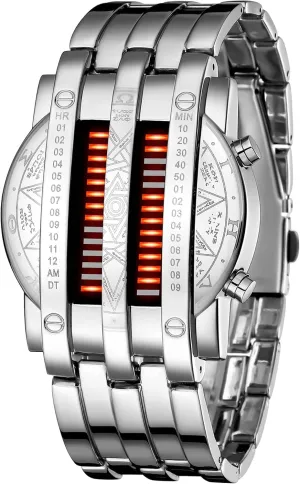 LED opportunist inhabitant forefront lens prophet Digital Watch Fashion Classic Black Plated Waterproof LED Backlight Bracelet Watches FANMIS Creative Mens Binary Matrix Blue 