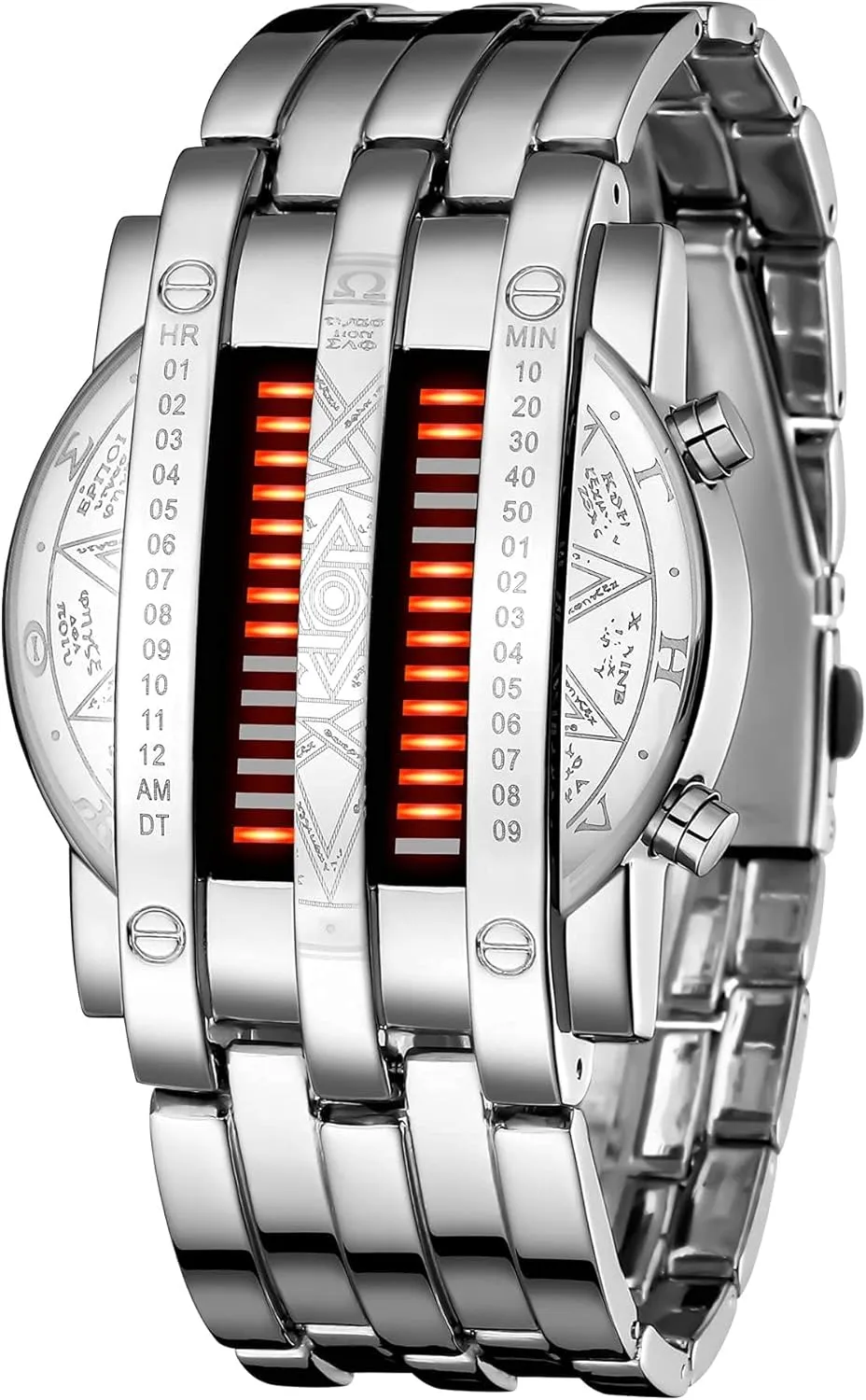 LED opportunist inhabitant forefront lens prophet Digital Watch Fashion Classic Black Plated Waterproof LED Backlight Bracelet Watches FANMIS Creative Mens Binary Matrix Blue 
