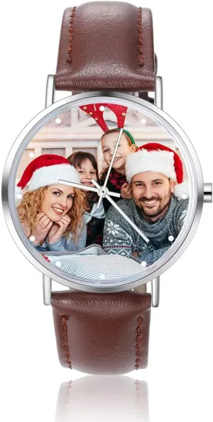 lesley Watch for Couple Boyfriend (Brown for Men) Personalized Photo Watches for Men Women Leather Strap Wrist Custom Any Name Wrist 
