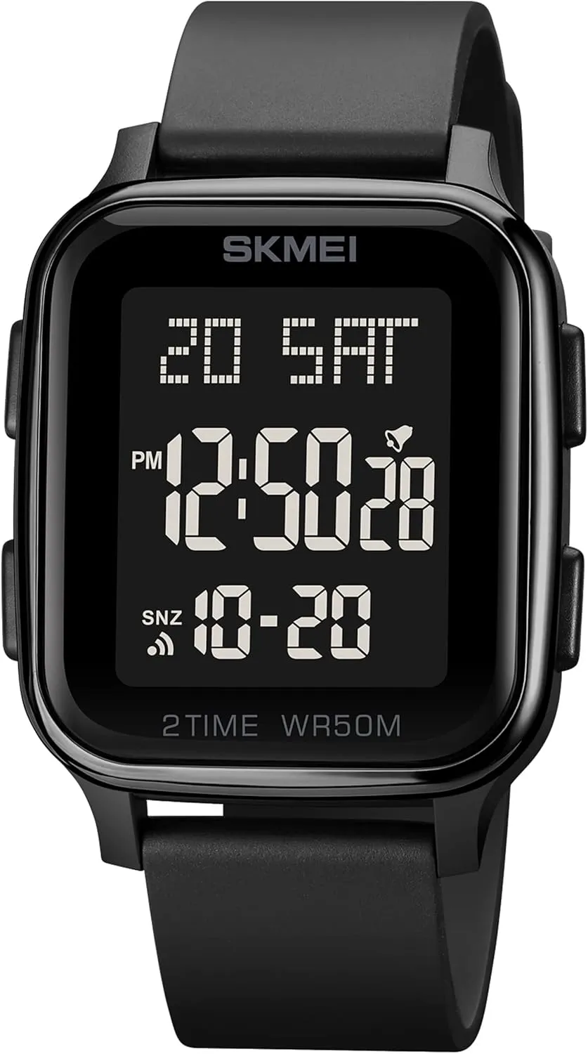 Light (Black Black) FANMIS Men's Digital integrate Multifunction Sports Watch Military Tactical Stopwatch Student Outdoor Electronic Waterproof Square Face Watch with LED Back 