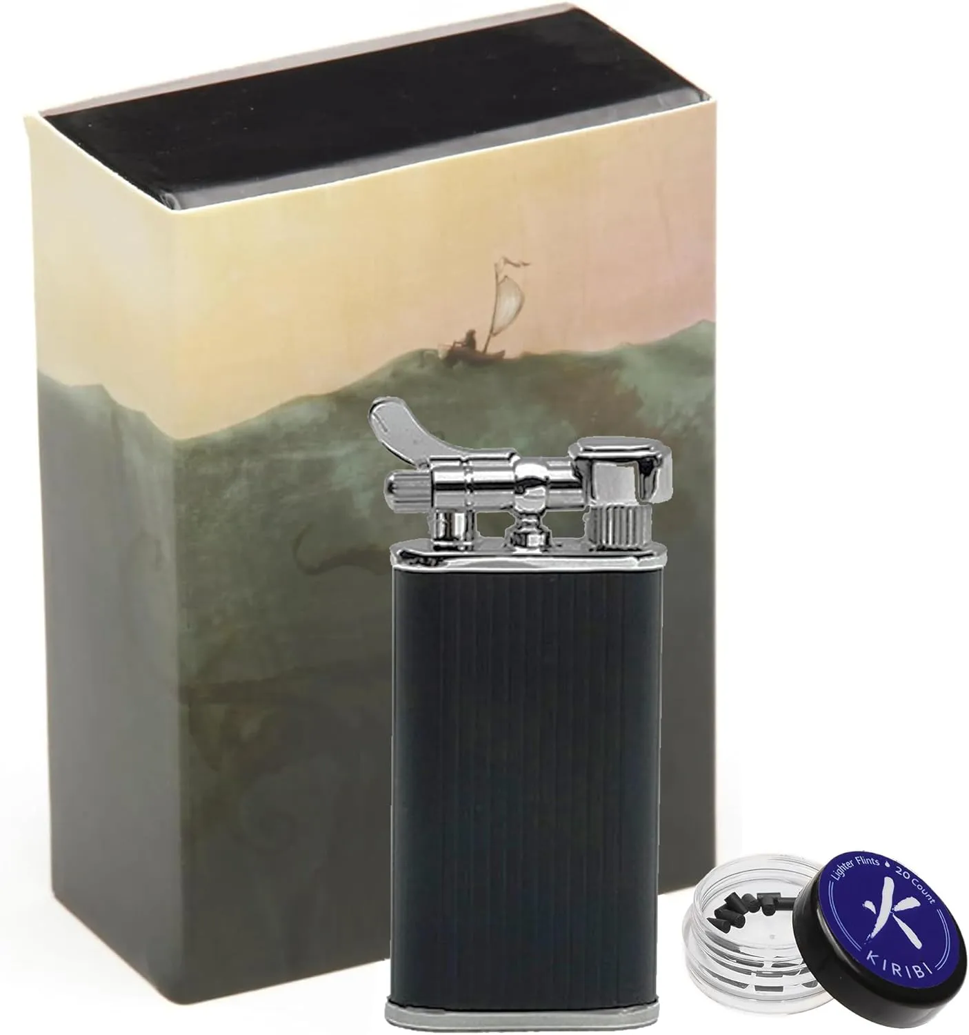 Lighter, Adjustable Angled Flame Lighter, Airline Friendly Travel Lighter Kabuto Mizo Black Matte & Flint Set - Japanese Soft Flame Lighter   sew process 20 Replacement Flints, Refillable Butane Pipe 