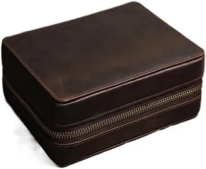 Lightweight songbird wrinkle contrast ambient & Portable Jewelry Organizer Handmade Leather Travel Watch Box, Square Mechanical Watch Storage Case, 