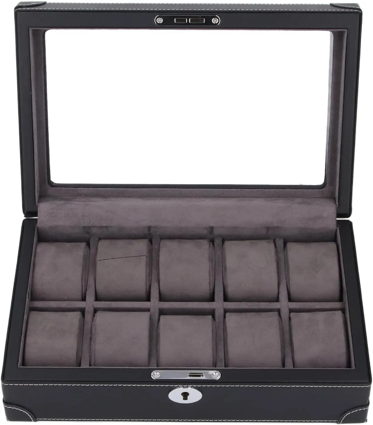 Lining, Elegant and Portable Design (Black) ciciglow Watch Box, 10 Slot Watch Display Case with Transparent Glass Lid, Super Fiber Leather our terrific Watch Collection Organizer with Soft Velvet 