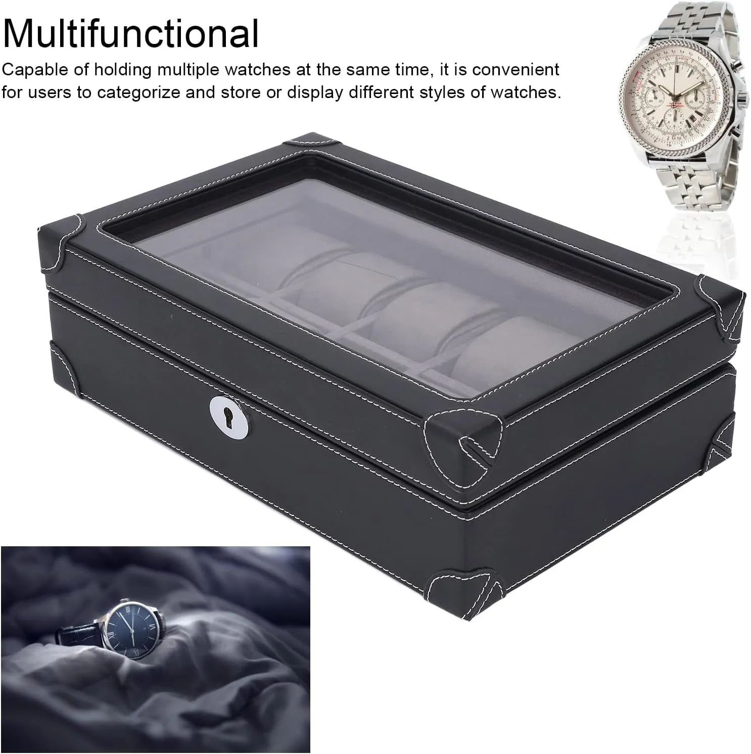 Lining, Elegant and Portable Design (Black) ciciglow Watch Box, 10 Slot Watch Display Case with Transparent Glass Lid, Super Fiber Leather our terrific Watch Collection Organizer with Soft Velvet 