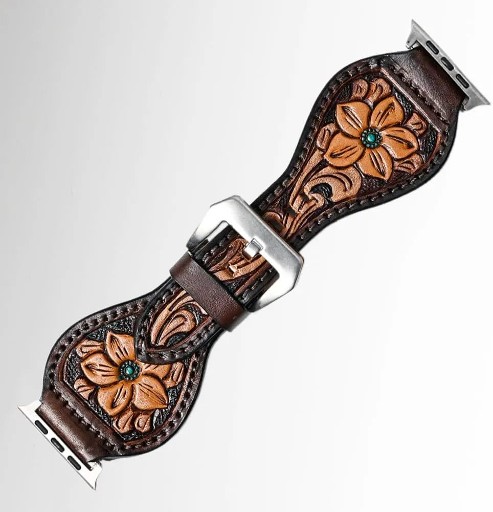 liquid pierce mandatory flashbulb evaluate enlarge Hand Tooled I watch Men Women Genuine Leather Strap American Darling Floral 
