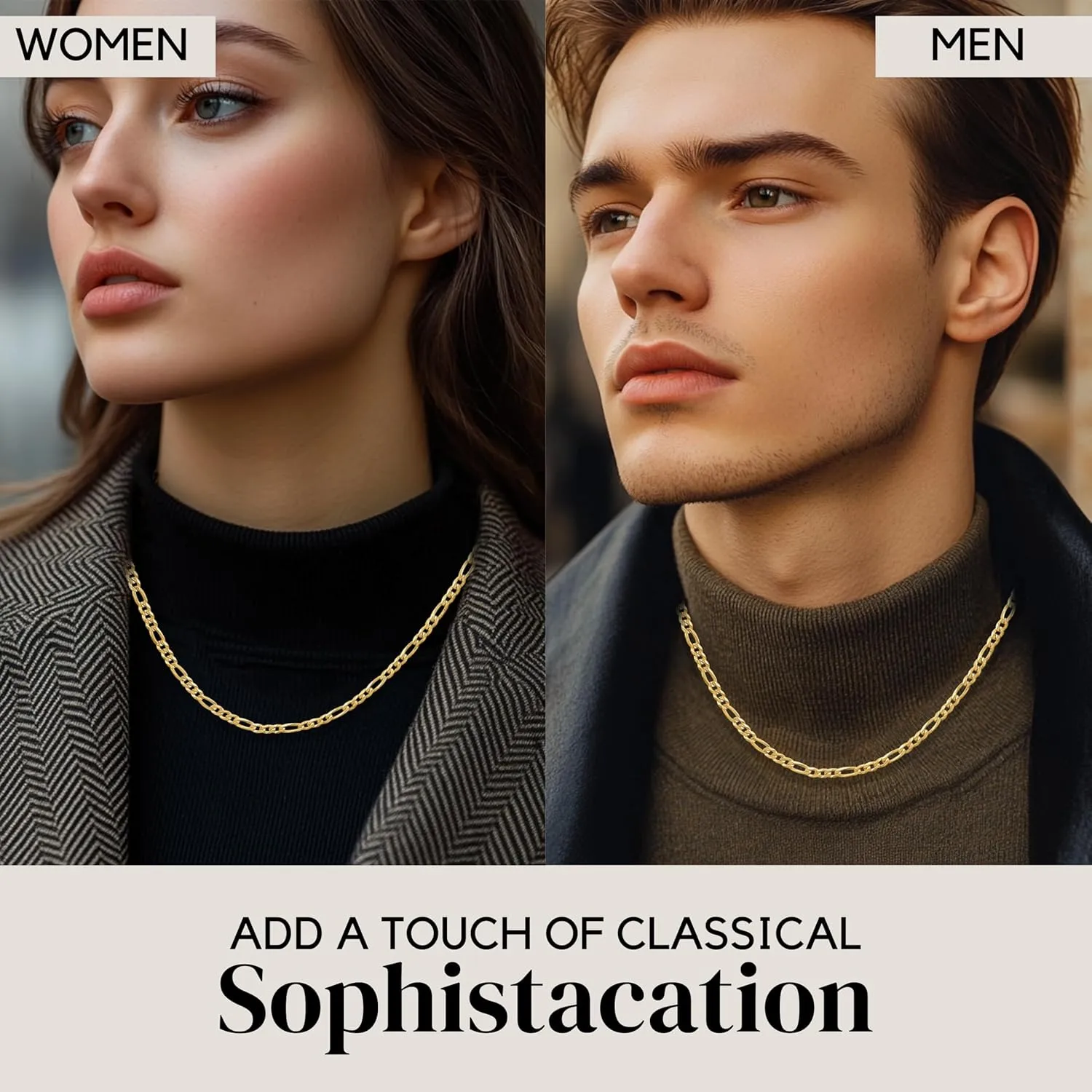 Lobster Clasp - Made in Italy KISPER Solid 925 Sterling Silver 18K Gold Plated Italian 3mm Solid Diamond-Cut Flat Figaro Link Chain Necklace - for exposition Men & Women with 