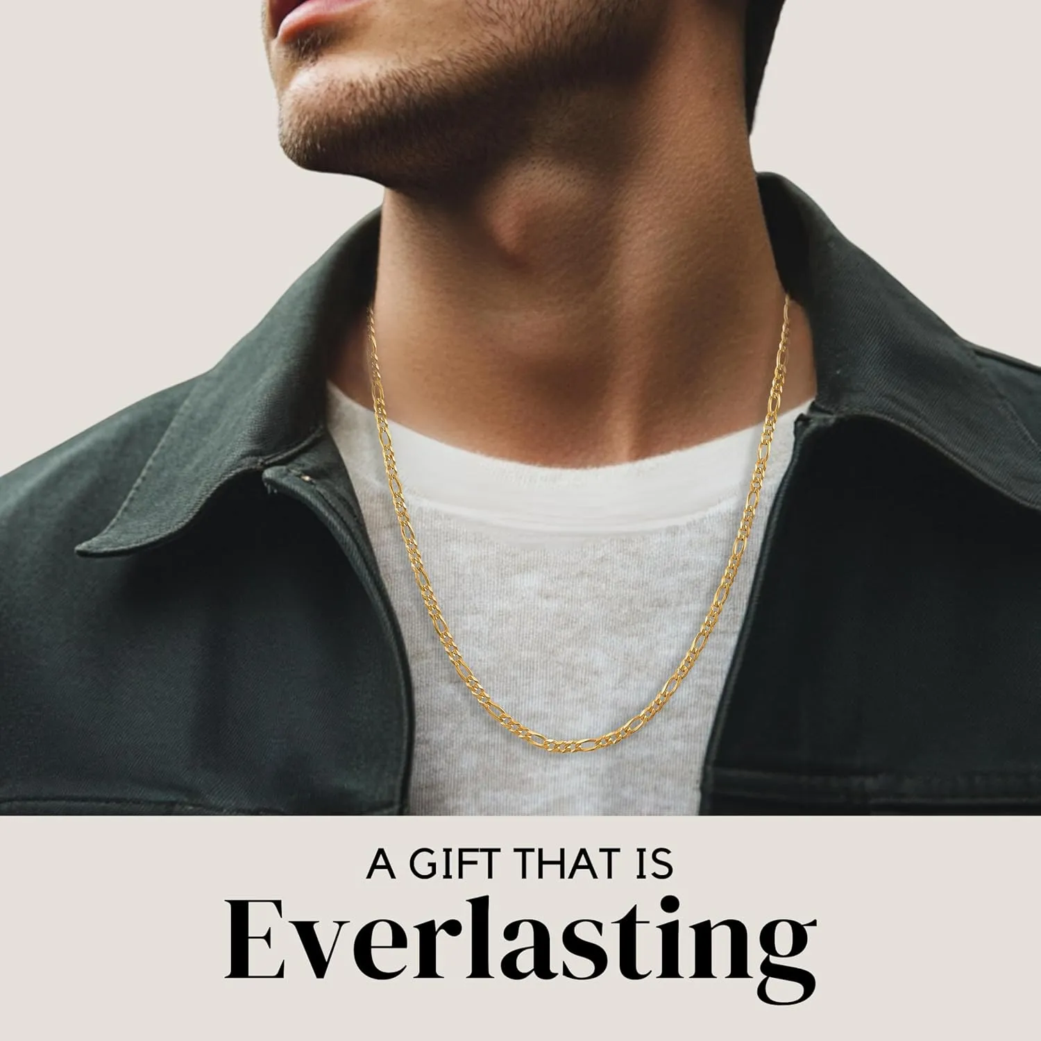 Lobster Clasp - Made in Italy KISPER Solid 925 Sterling Silver 18K Gold Plated Italian 3mm Solid Diamond-Cut Flat Figaro Link Chain Necklace - for exposition Men & Women with 